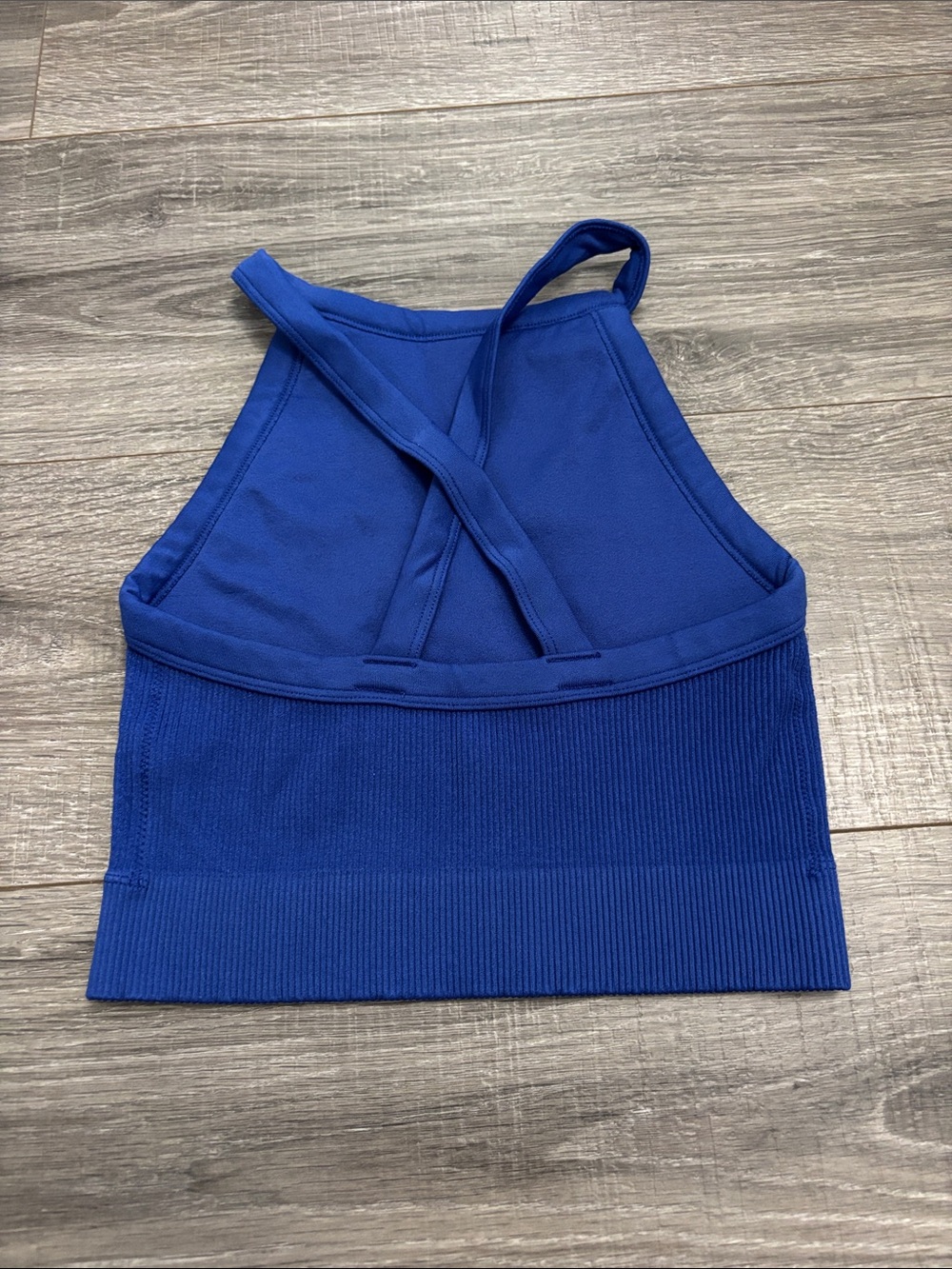 Blue Ribbed High Neck Cropped Tank - Picture 2 of 2